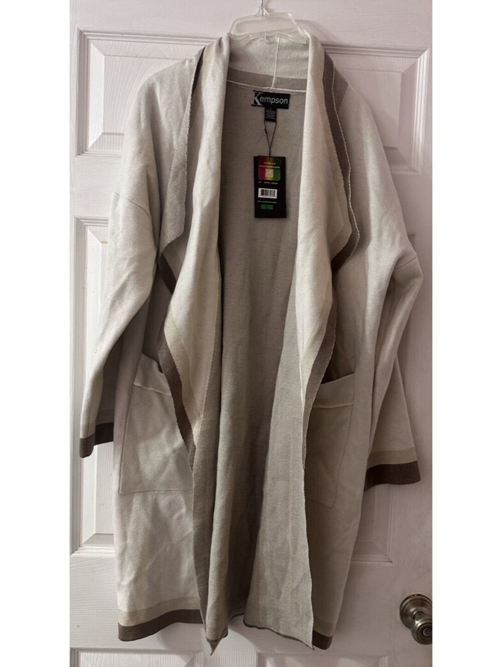 New Kempson Open Front Cardigan Sweater Jacket with Pockets Size Large Tan